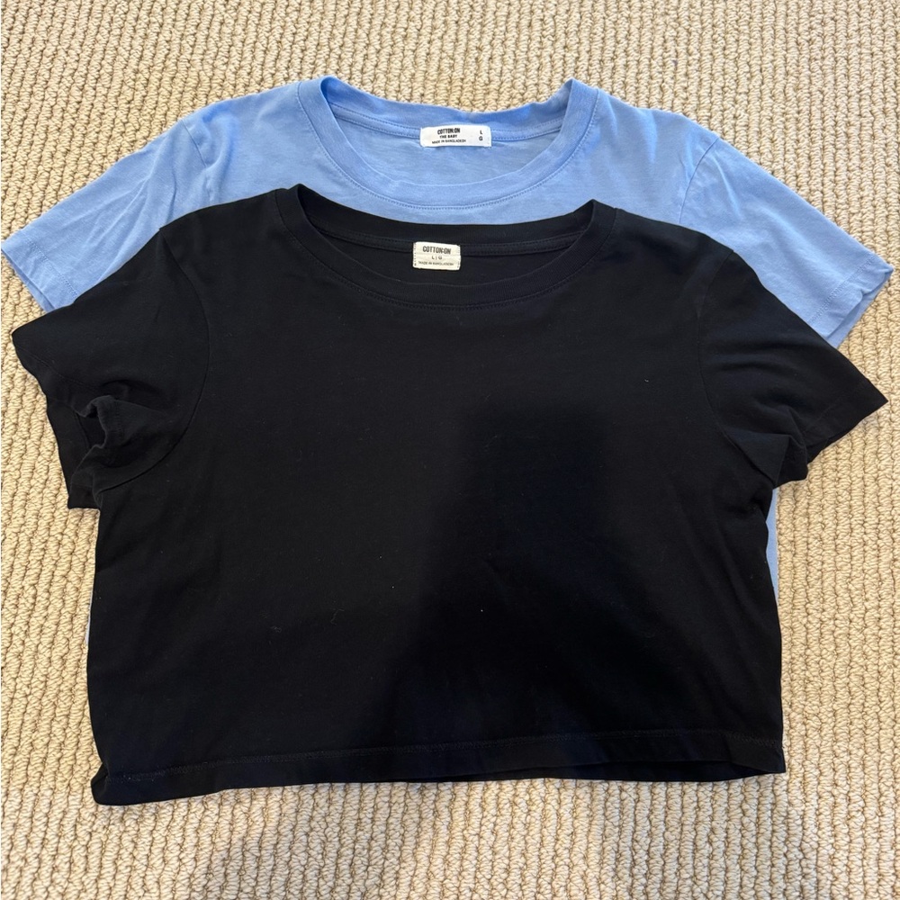 DEAL 2 for 1- Cotton:On Black and Blue Cropped T-Shirts